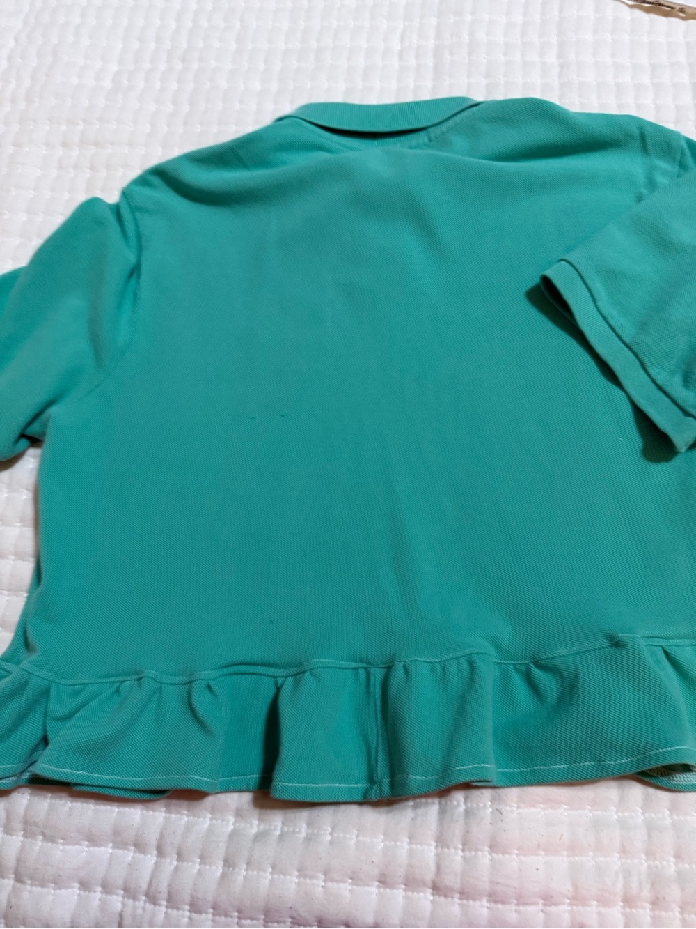 Upcycled Mens Ralph Lauren Turquoise Ruffle-Hem Polo Top - Picture 10 of 11